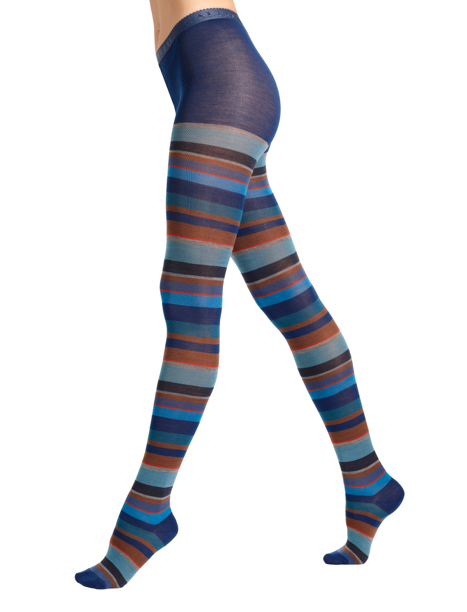 Women's blue wool tights with multicoloured stripes - Gallo 1927 - Official Online Shop