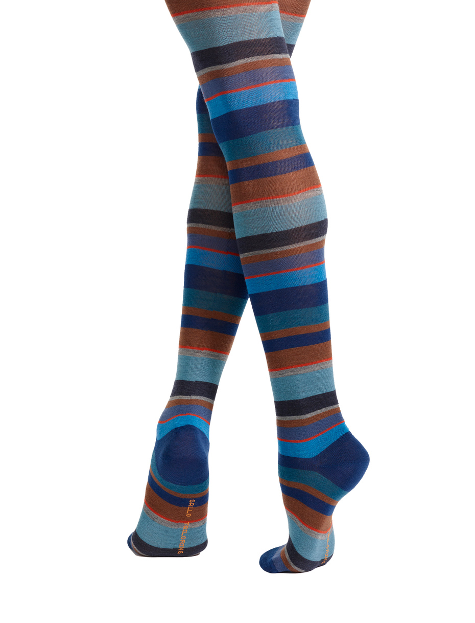 Women's blue wool tights with multicoloured stripes - Gallo 1927 - Official Online Shop