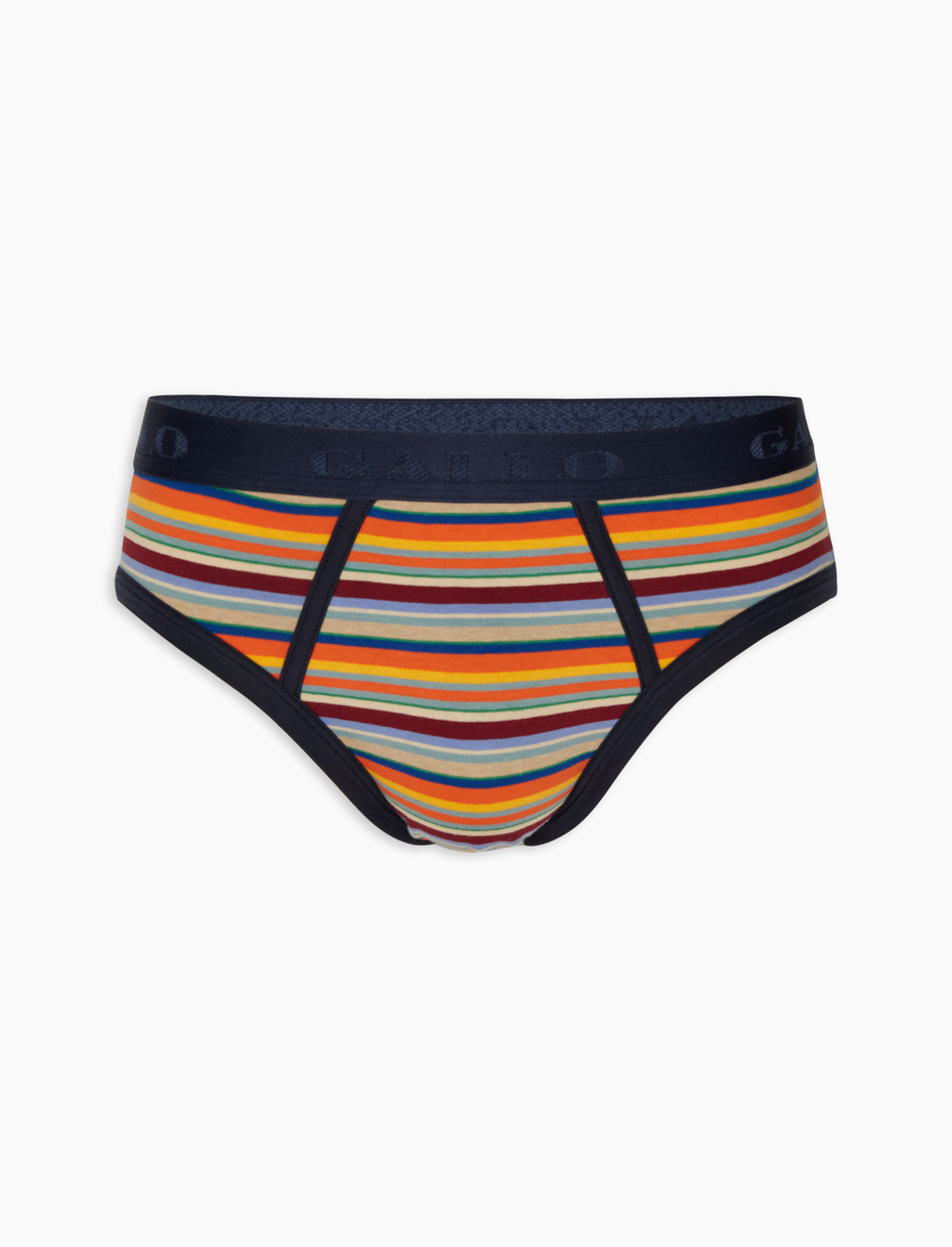 Men's lobster red cotton briefs with multicoloured stripes - Gallo 1927 - Official Online Shop