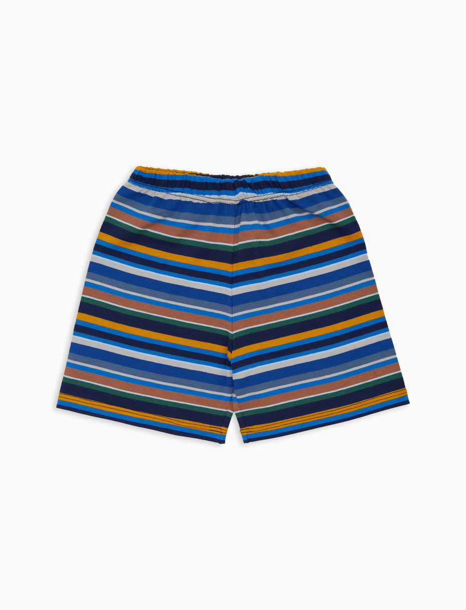 Kids' blue cotton shorts with multicoloured stripes - Gallo 1927 - Official Online Shop
