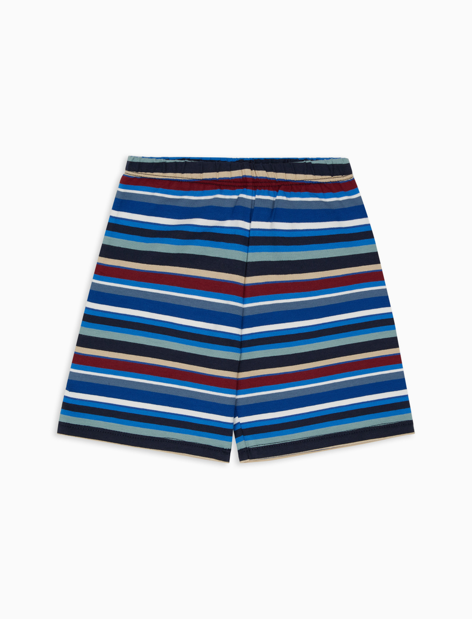 Kids' royal blue cotton shorts with multicoloured stripes - Gallo 1927 - Official Online Shop