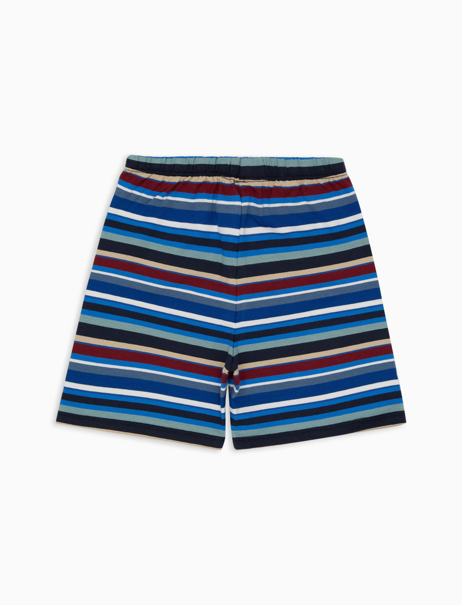Kids' royal blue cotton shorts with multicoloured stripes - Gallo 1927 - Official Online Shop