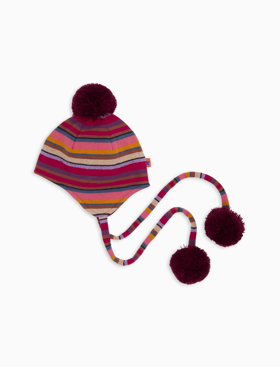 Kids' burgundy fleece aviator hat with multicoloured stripes - Gallo 1927 - Official Online Shop