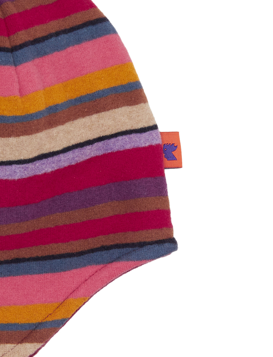 Kids' burgundy fleece aviator hat with multicoloured stripes - Gallo 1927 - Official Online Shop