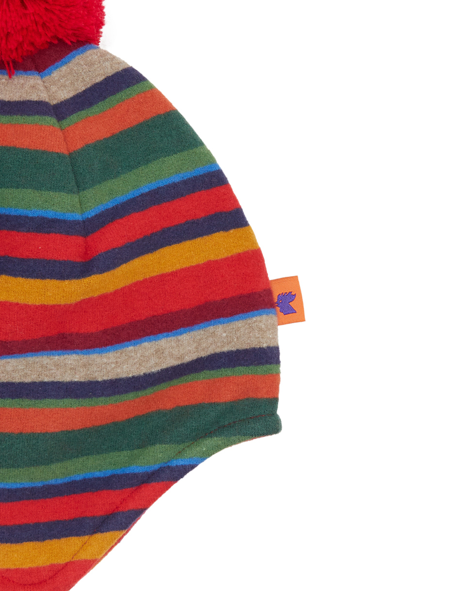 Kids' red fleece aviator hat with multicoloured stripes - Gallo 1927 - Official Online Shop