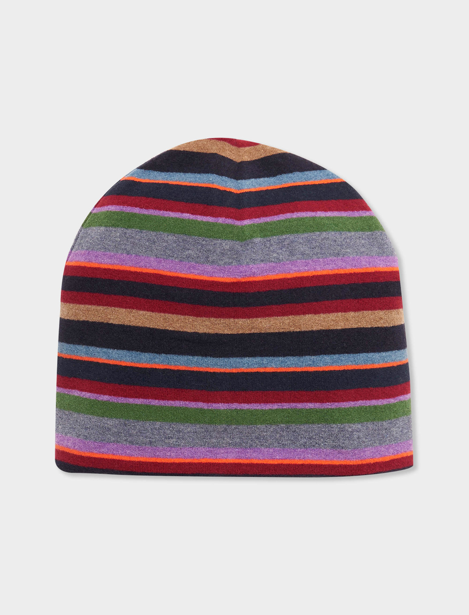 Kids' blue fleece beanie with multicoloured stripes - Gallo 1927 - Official Online Shop
