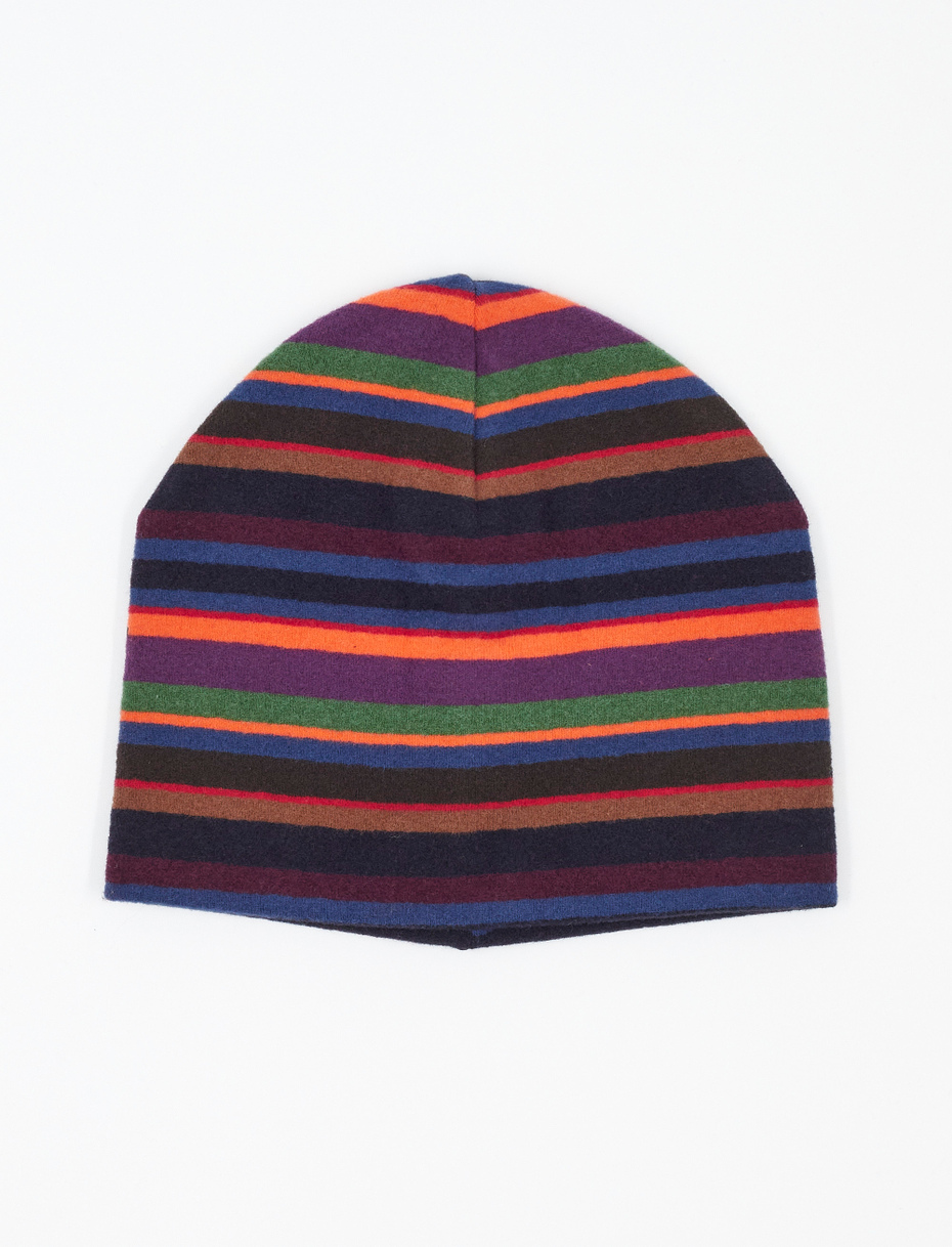 Kids' royal blue fleece beanie with multicoloured stripes - Gallo 1927 - Official Online Shop