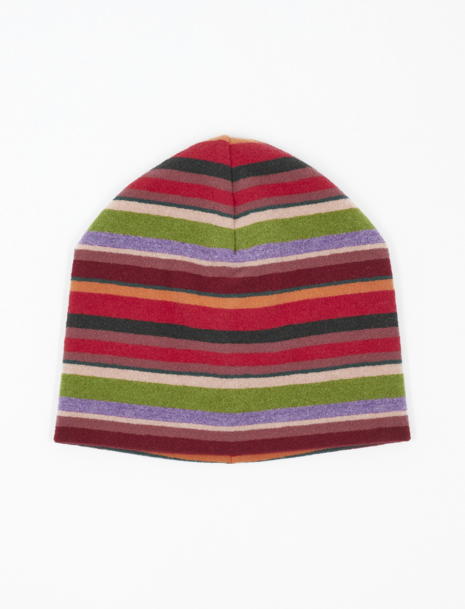 Kids' carmine red fleece beanie with multicoloured stripes - Gallo 1927 - Official Online Shop