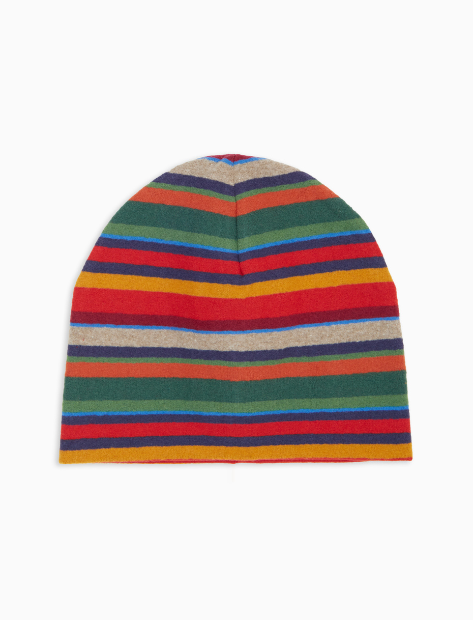 Kids' red fleece beanie with multicoloured stripes - Gallo 1927 - Official Online Shop