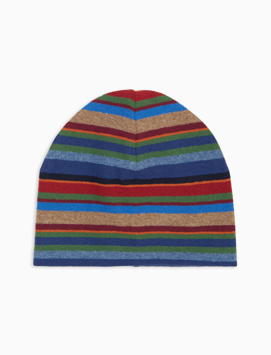 Kids' blue fleece beanie with multicoloured stripes - Gallo 1927 - Official Online Shop
