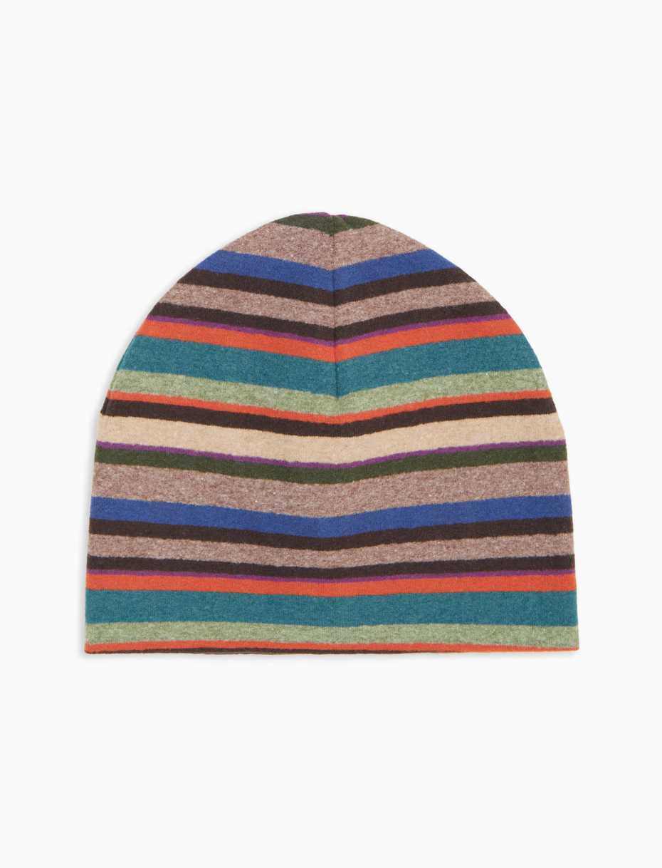 Kids' beige fleece beanie with multicoloured stripes - Gallo 1927 - Official Online Shop