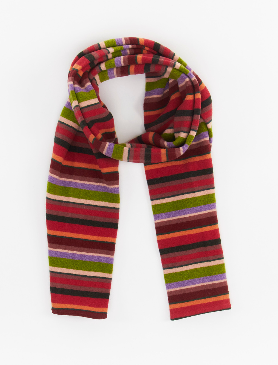 Kids' carmine red fleece scarf with multicoloured stripes - Gallo 1927 - Official Online Shop