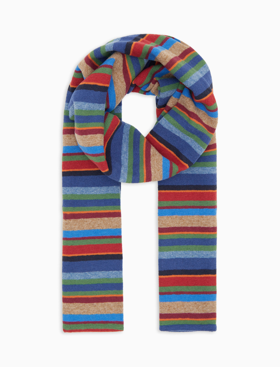 Kids' blue fleece scarf with multicoloured stripes - Gallo 1927 - Official Online Shop