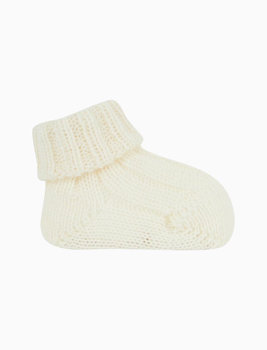 Kids' ribbed plain cream wool booty socks - Gallo 1927 - Official Online Shop