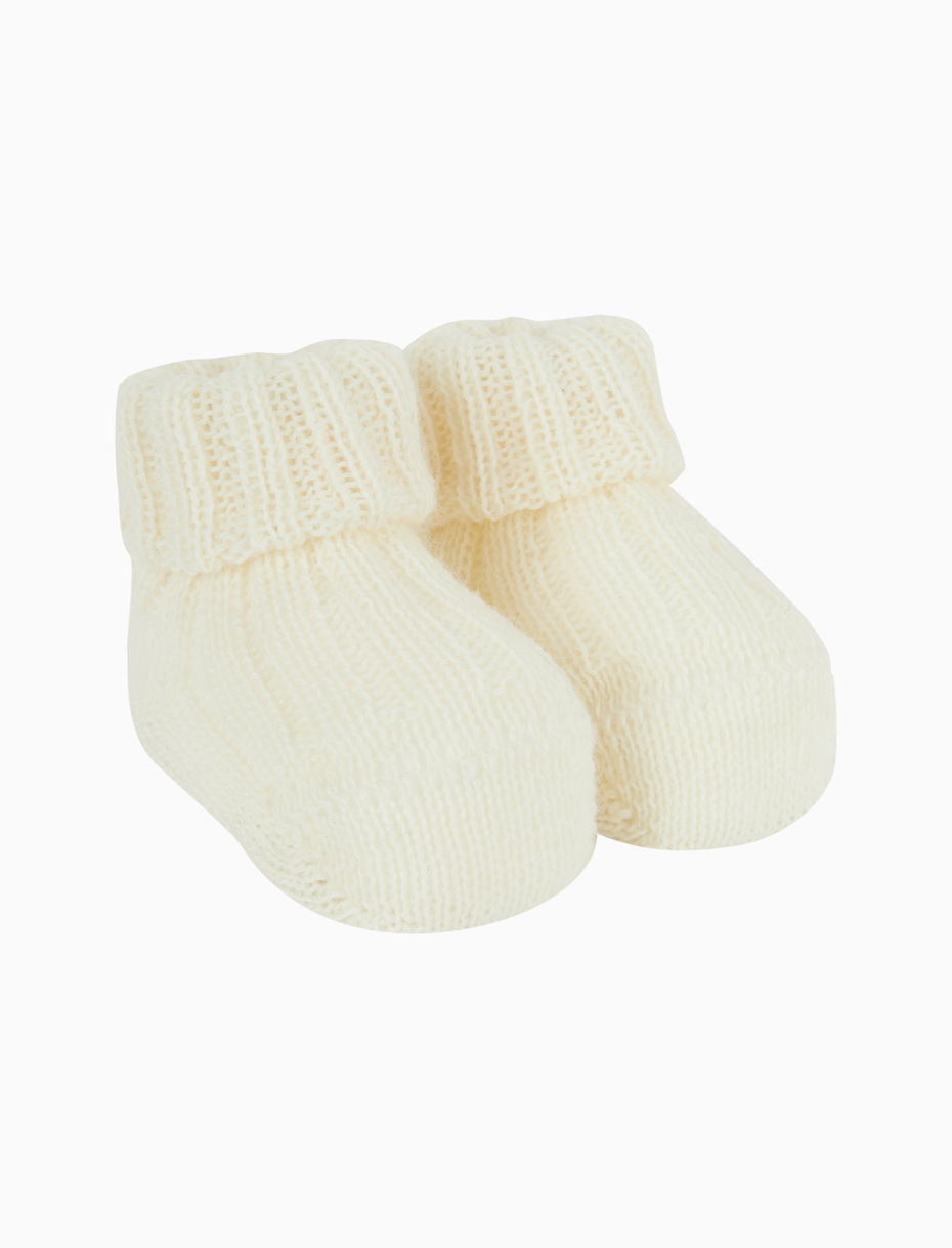 Kids' ribbed plain cream wool booty socks - Gallo 1927 - Official Online Shop