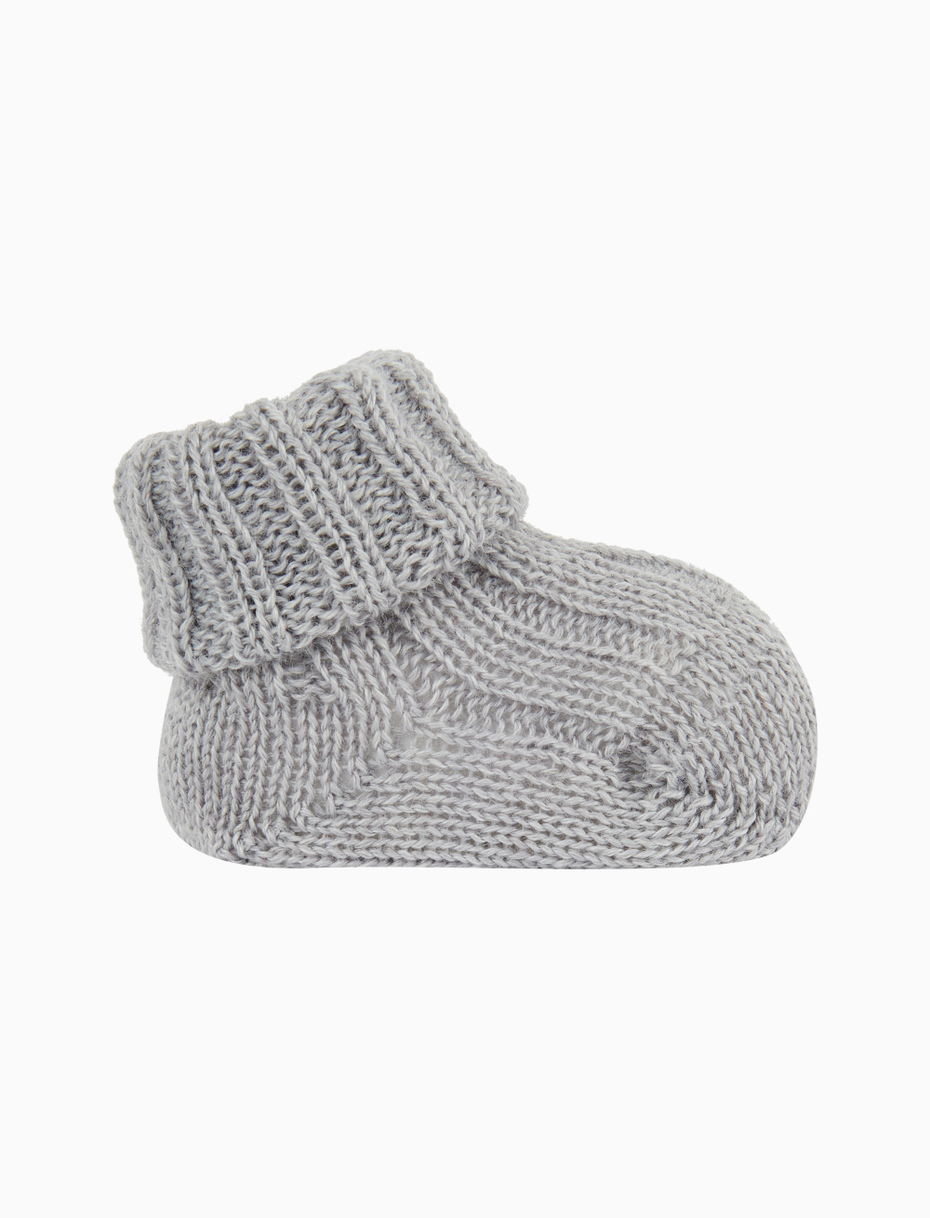 Kids' ribbed plain ash grey wool booty socks - Gallo 1927 - Official Online Shop