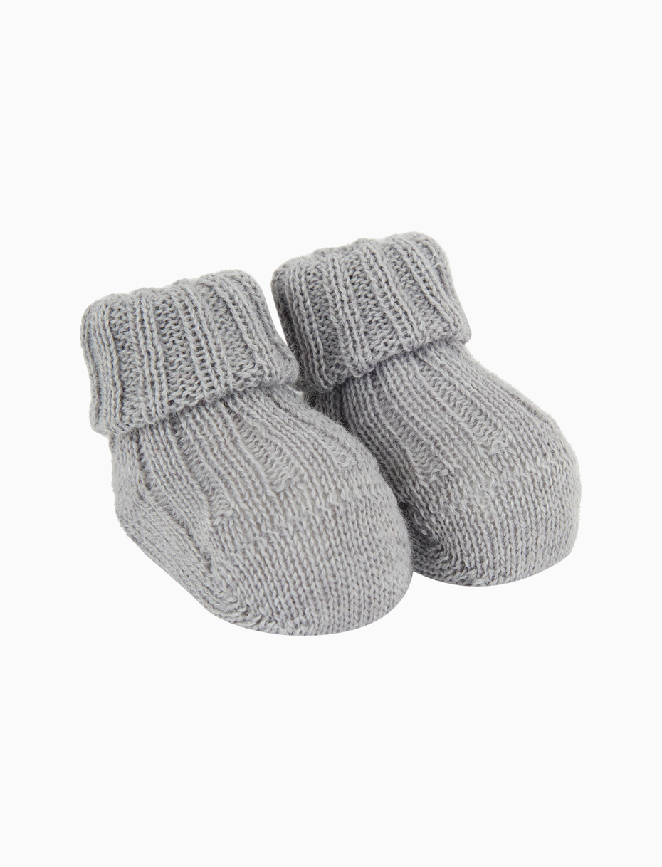 Kids' ribbed plain ash grey wool booty socks - Gallo 1927 - Official Online Shop