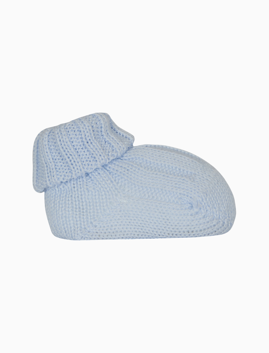 Kids' ribbed plain light blue cotton booty socks - Gallo 1927 - Official Online Shop