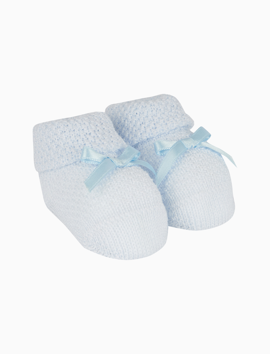 Kids' plain light blue rice-stitched cotton booty socks - Gallo 1927 - Official Online Shop