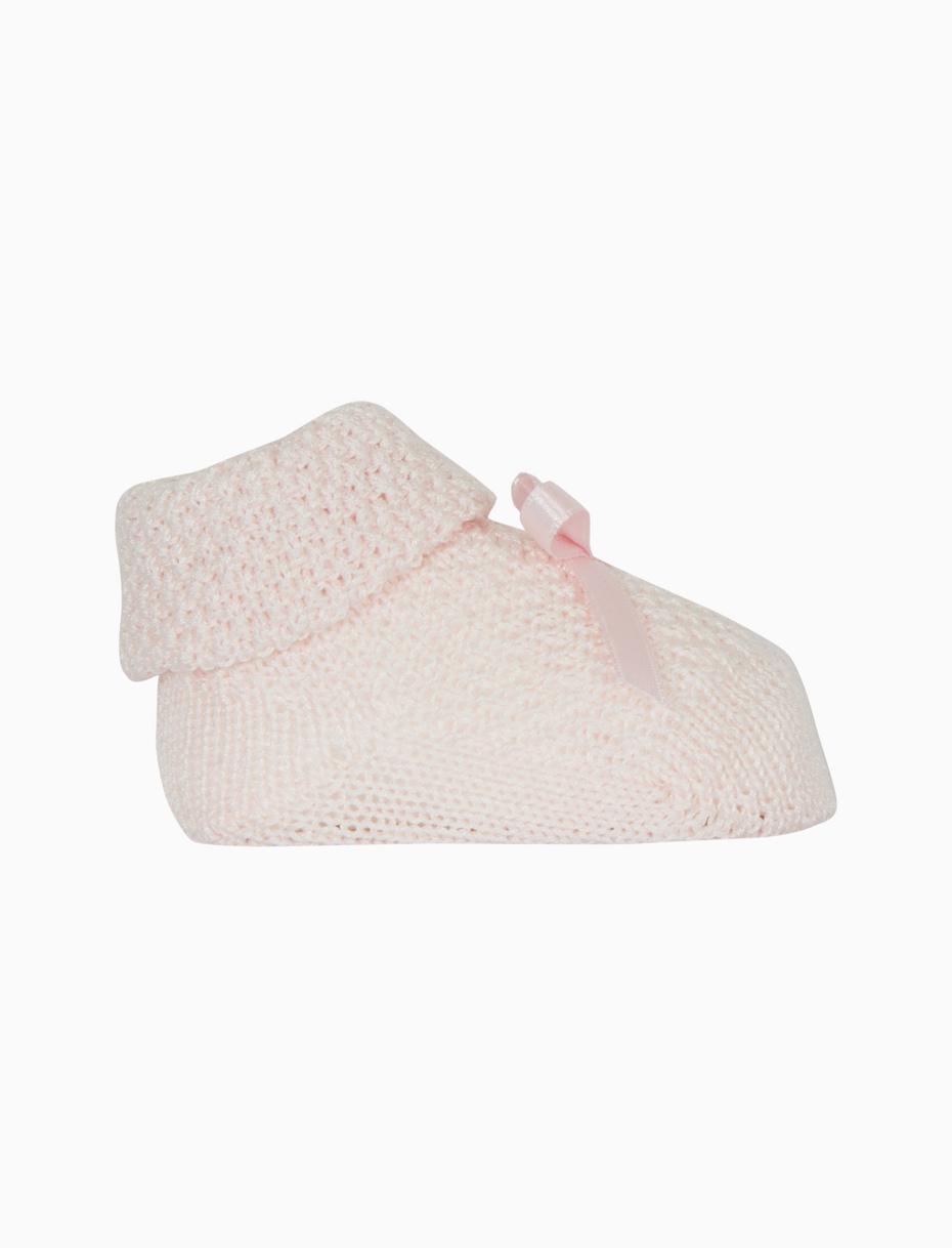 Kids' plain pink rice-stitched cotton booty socks - Gallo 1927 - Official Online Shop