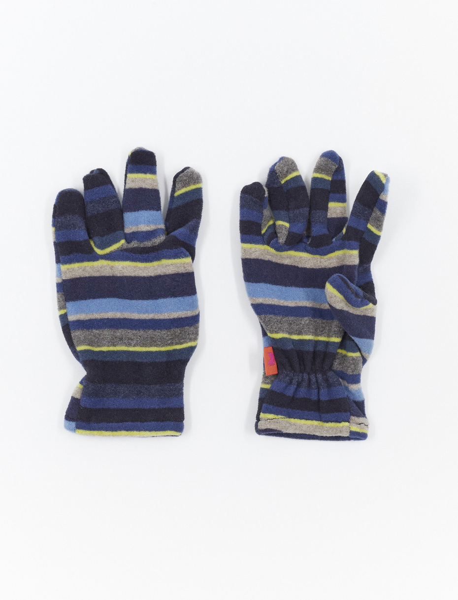 Kids' blue fleece gloves with multicoloured stripes - Gallo 1927 - Official Online Shop