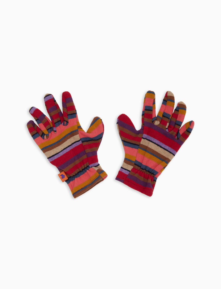 Kids' red fleece gloves with multicoloured stripes - Gallo 1927 - Official Online Shop