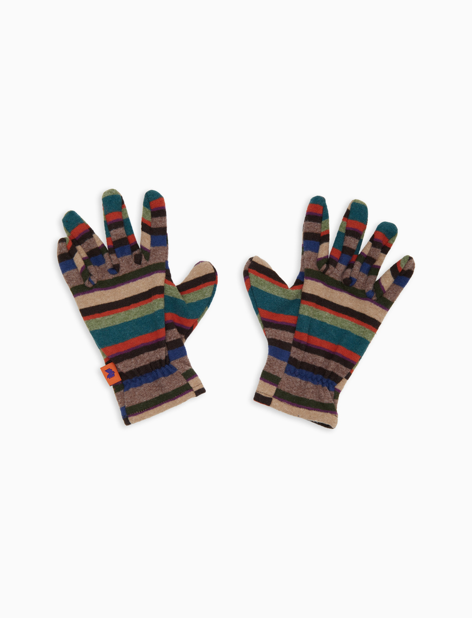 Kids' beige fleece gloves with multicoloured stripes - Gallo 1927 - Official Online Shop