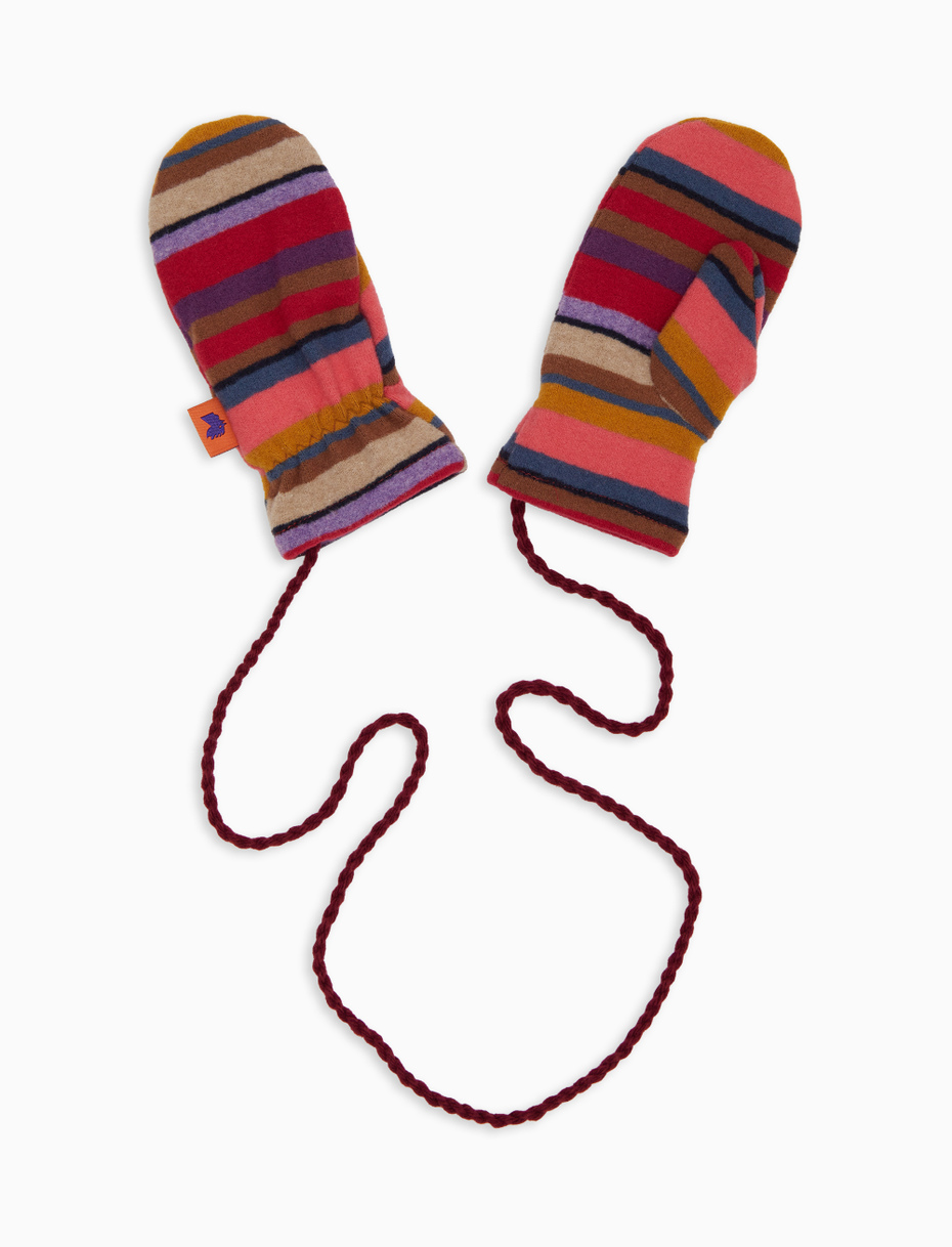 Kids' burgundy fleece mittens with multicoloured stripes - Gallo 1927 - Official Online Shop