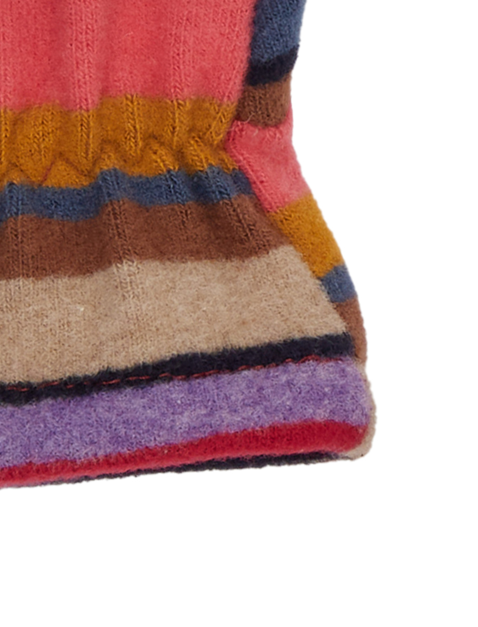 Kids' burgundy fleece mittens with multicoloured stripes - Gallo 1927 - Official Online Shop