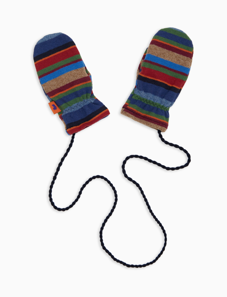 Kids' blue fleece mittens with multicoloured stripes - Gallo 1927 - Official Online Shop