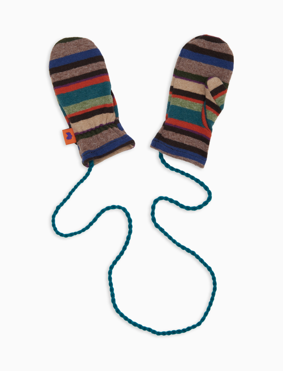 Kids' beige fleece mittens with multicoloured stripes - Gallo 1927 - Official Online Shop