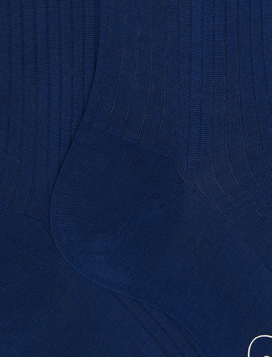 Men's long plain blue ribbed cotton socks - Gallo 1927 - Official Online Shop