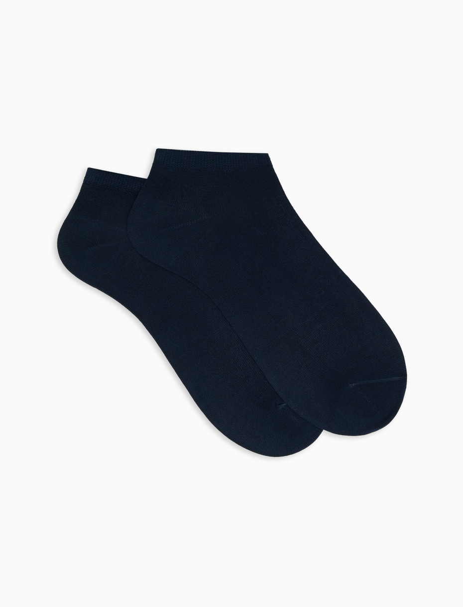 Men's plain ocean blue cotton ankle socks - Gallo 1927 - Official Online Shop