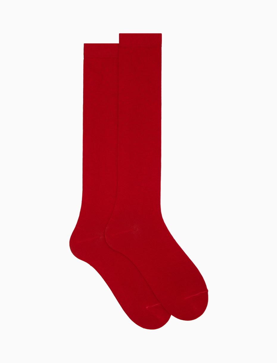 Men's long plain red cotton socks - Gallo 1927 - Official Online Shop