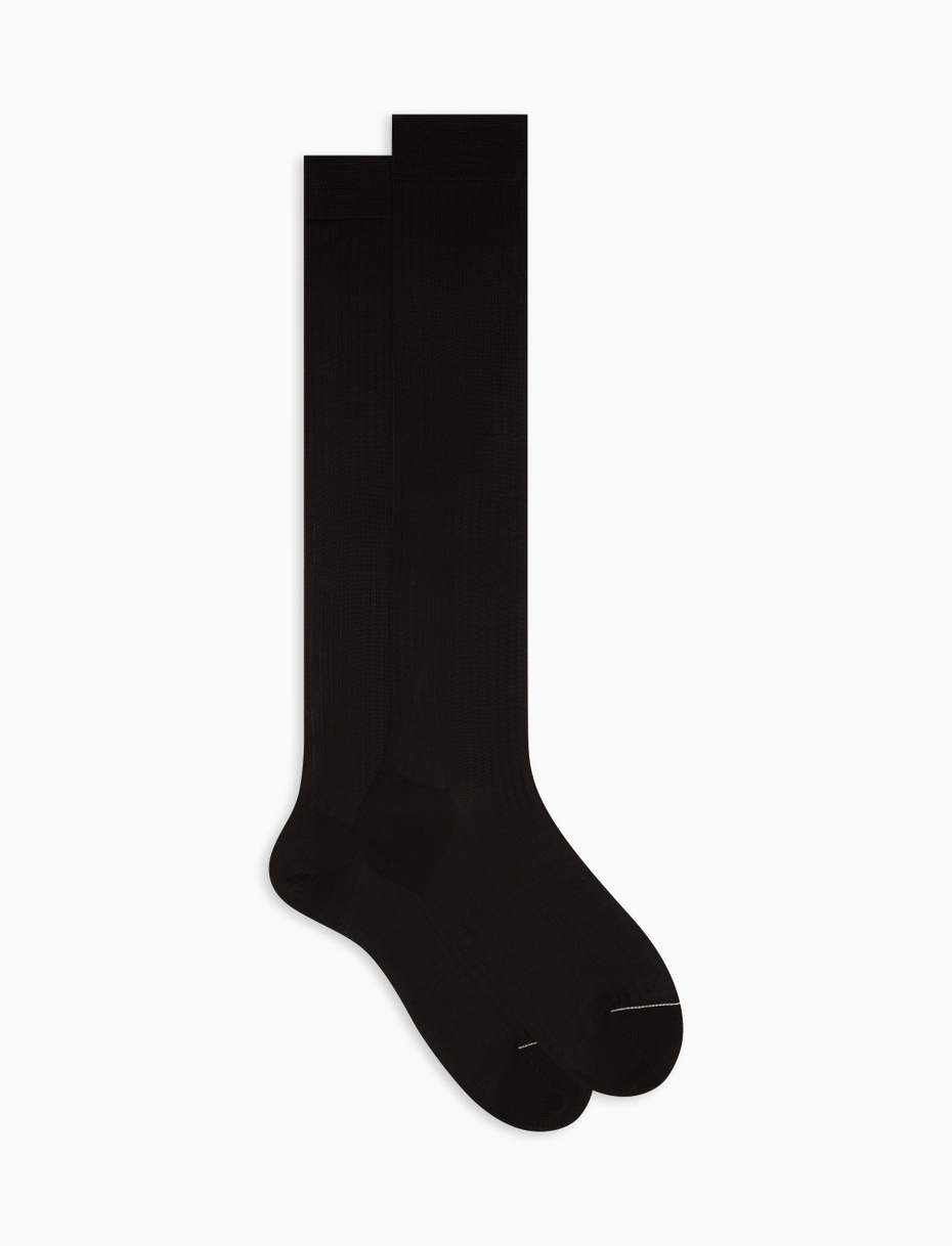 Men's long ribbed plain brown cotton socks - Gallo 1927 - Official Online Shop