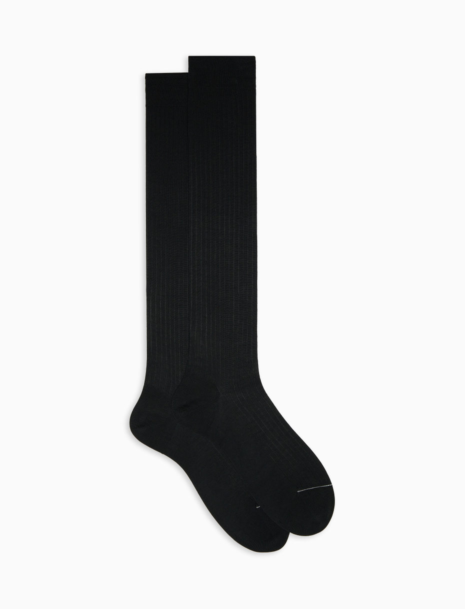 Men's long ribbed plain charcoal grey cotton socks - Gallo 1927 - Official Online Shop