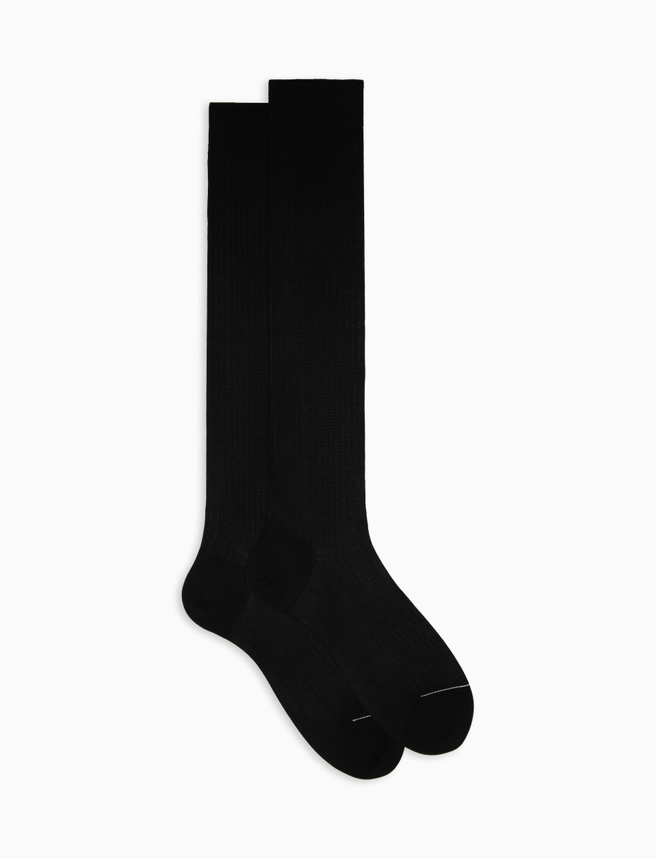 Men's long ribbed plain black cotton socks - Gallo 1927 - Official Online Shop