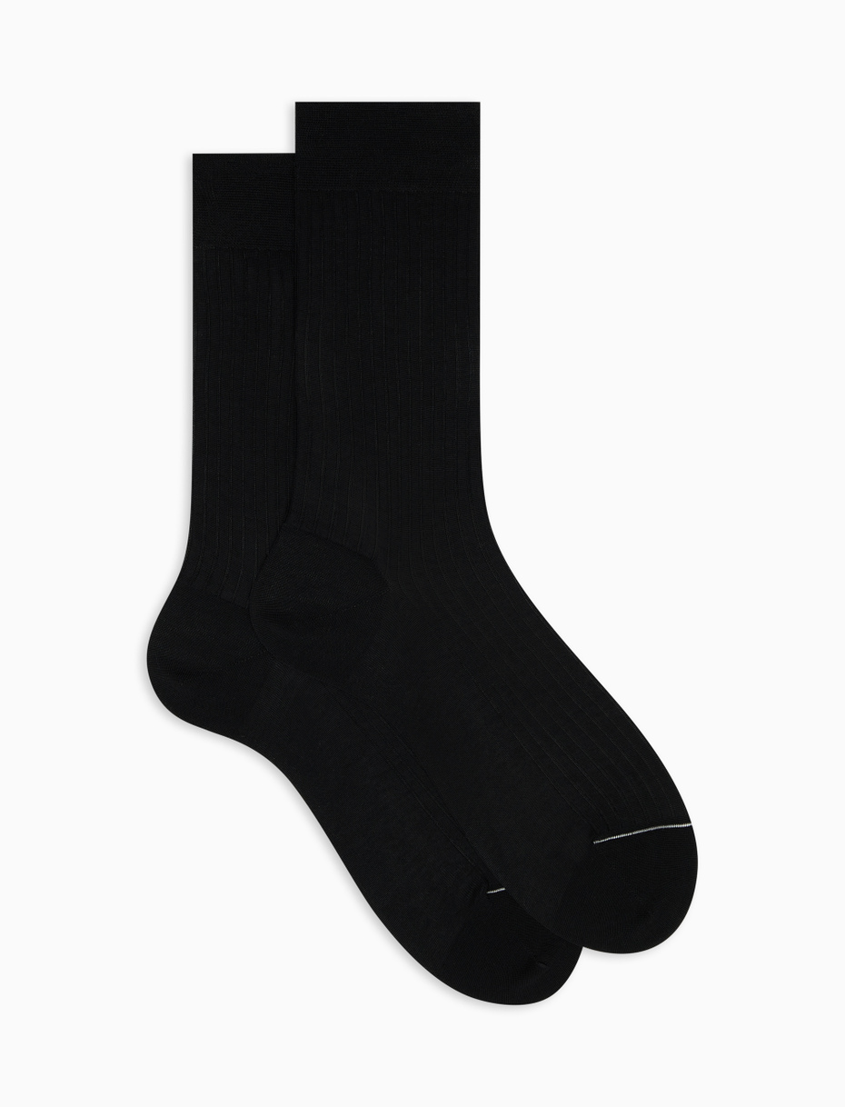 Men's short ribbed plain black cotton socks - Gallo 1927 - Official Online Shop