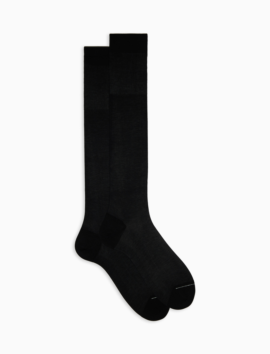 Men's long plain black cotton chiffon socks - Gallo 1927 - Official Online Shop