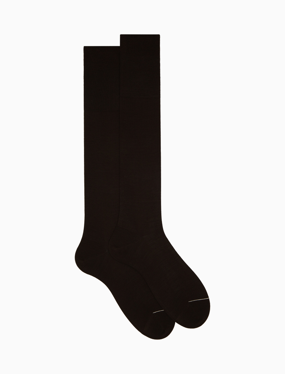 Men's long plain brown wool socks - Gallo 1927 - Official Online Shop