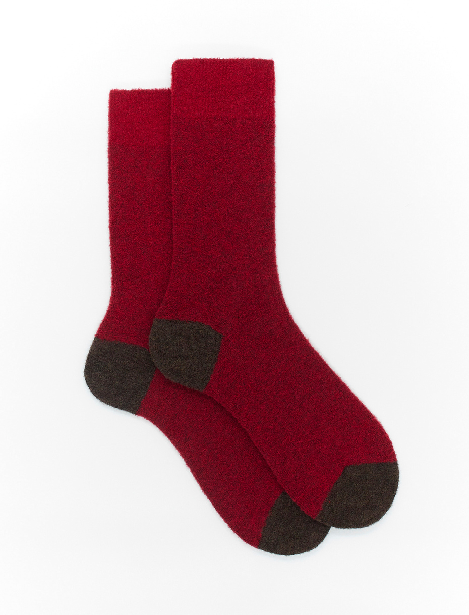 Men's short plain red bouclé wool socks with contrasting details - Gallo 1927 - Official Online Shop