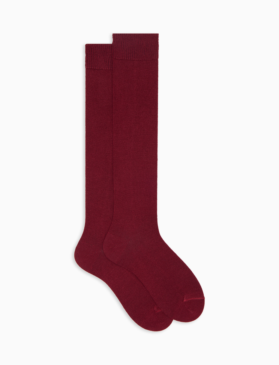 Women's long plain burgundy socks in wool, silk and cashmere - Gallo 1927 - Official Online Shop