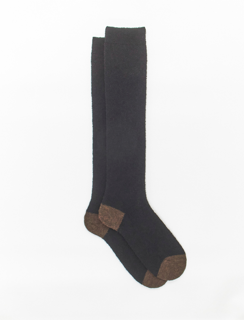 Calze lunghe donna lana bouclé nero tinta unita e contrasti - Gallo 1927 - Official Online Shop