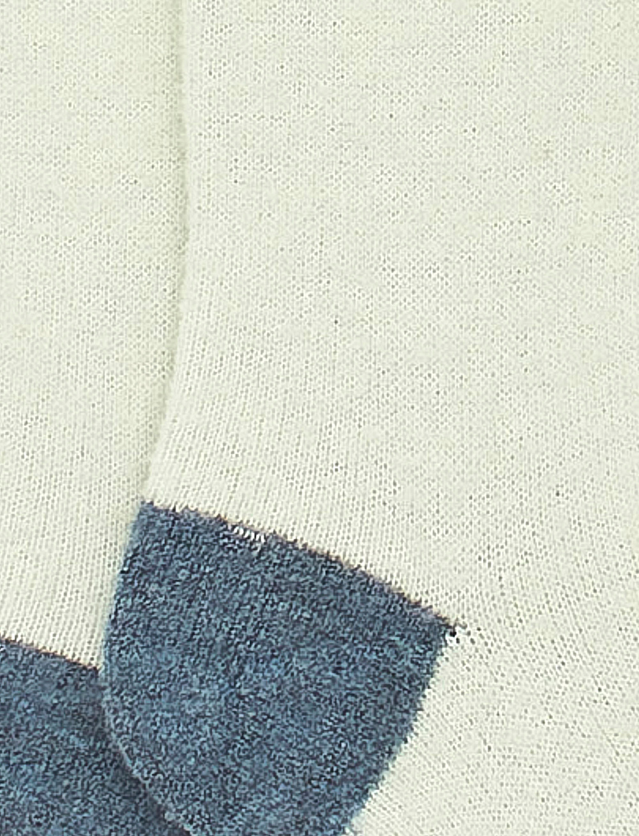 Women's long plain cream bouclé wool socks with contrasting details - Gallo 1927 - Official Online Shop