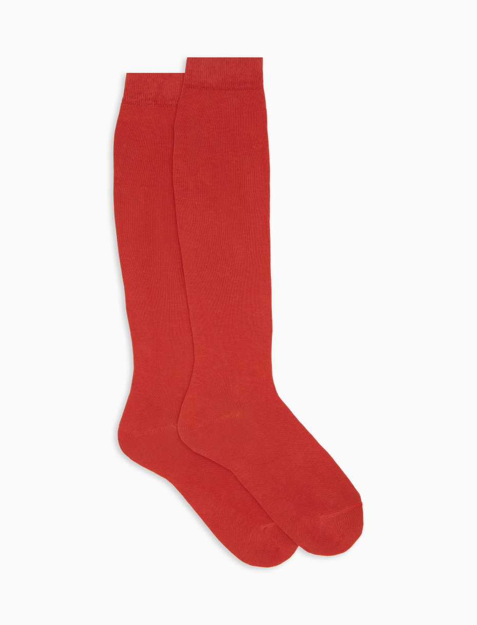Women's long plain red cotton socks - Gallo 1927 - Official Online Shop