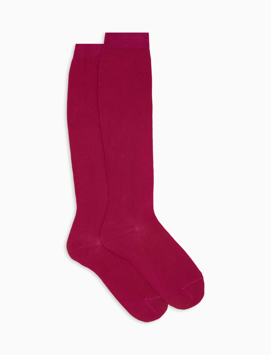 Women's long plain fuchsia cotton socks - Gallo 1927 - Official Online Shop