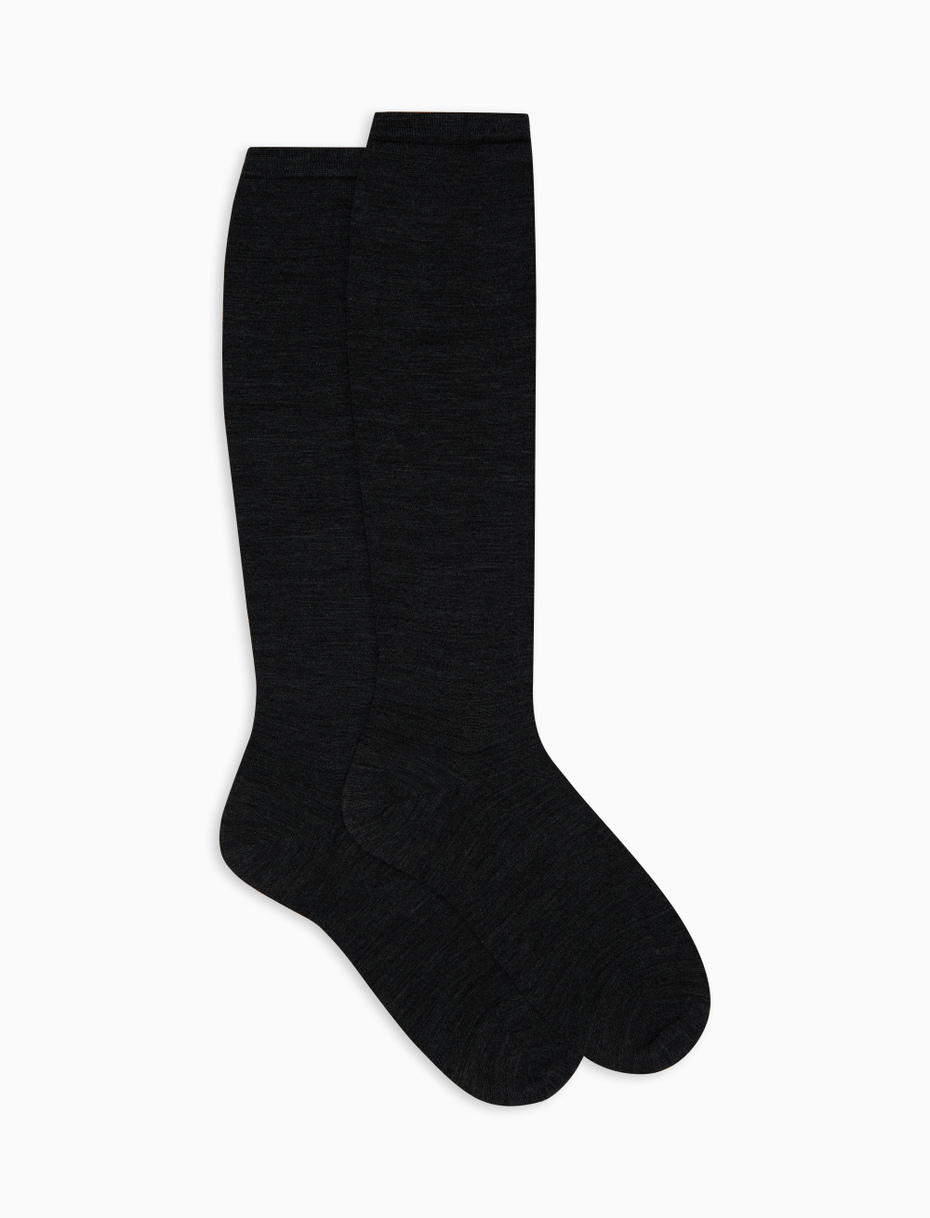 Women's long plain grey wool socks - Gallo 1927 - Official Online Shop