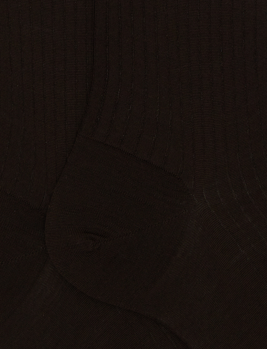 Men's long ribbed plain brown wool socks - Gallo 1927 - Official Online Shop