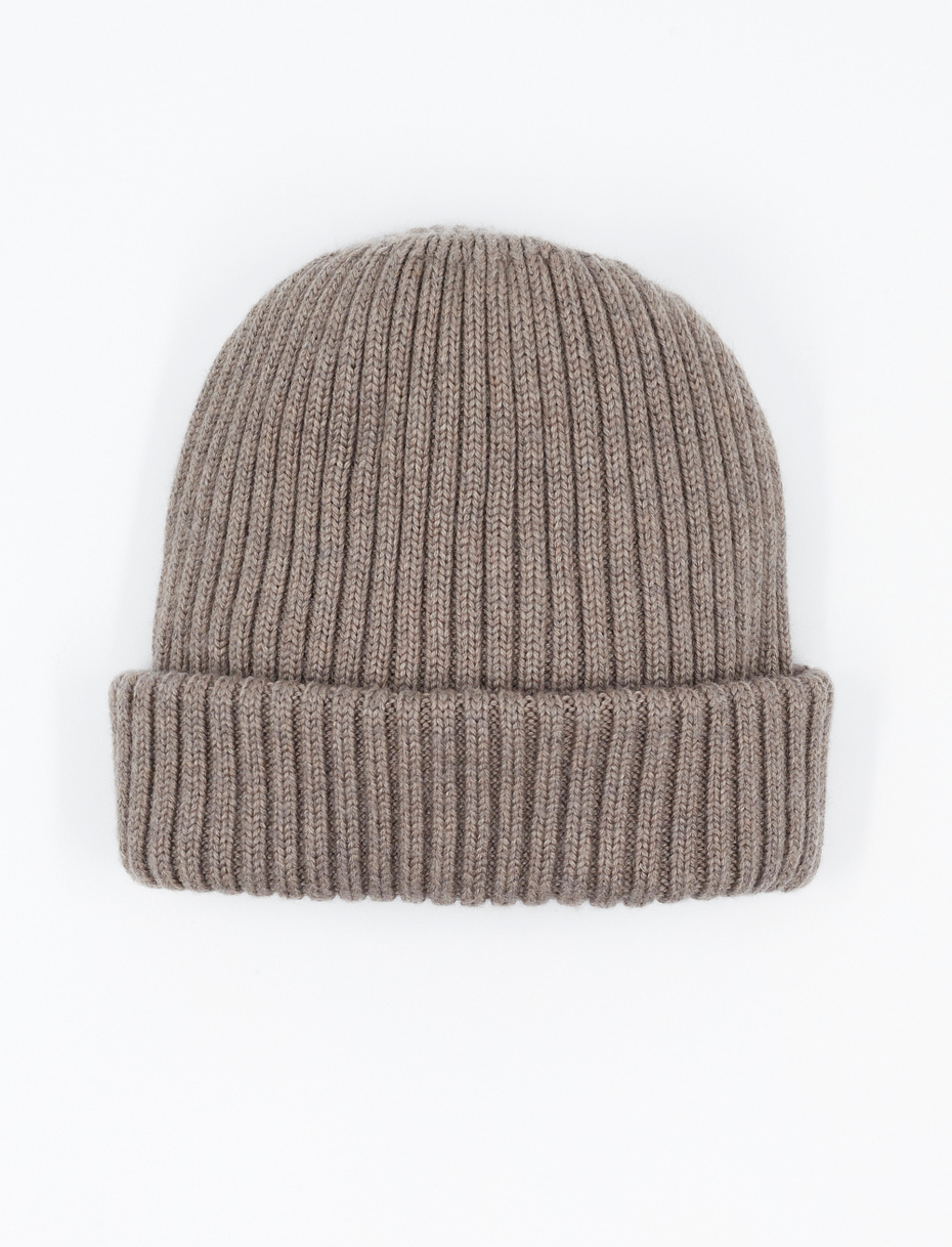 Unisex ribbed plain glacé beanie in wool, silk and cashmere - Gallo 1927 - Official Online Shop