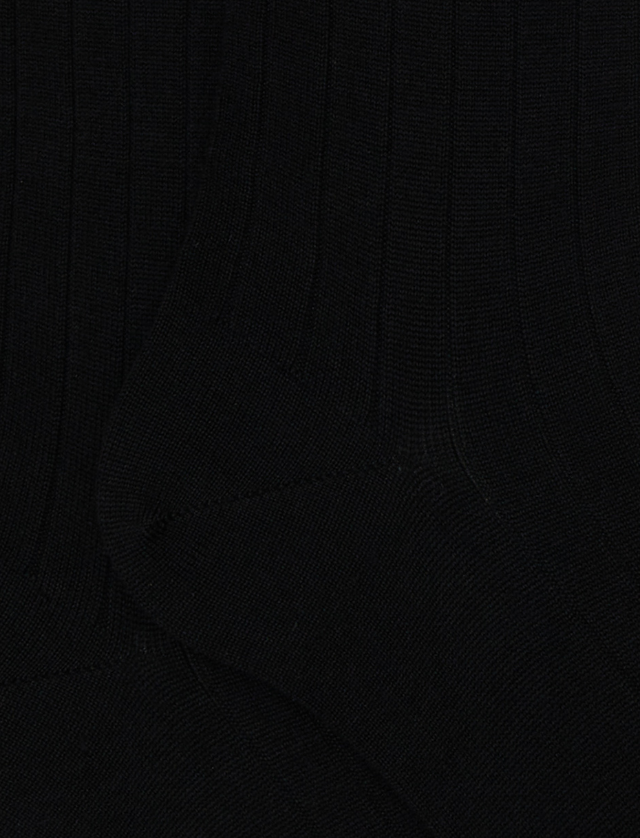 Calze lunghe uomo lana, seta e cashmere nero tinta unita a coste - Gallo 1927 - Official Online Shop